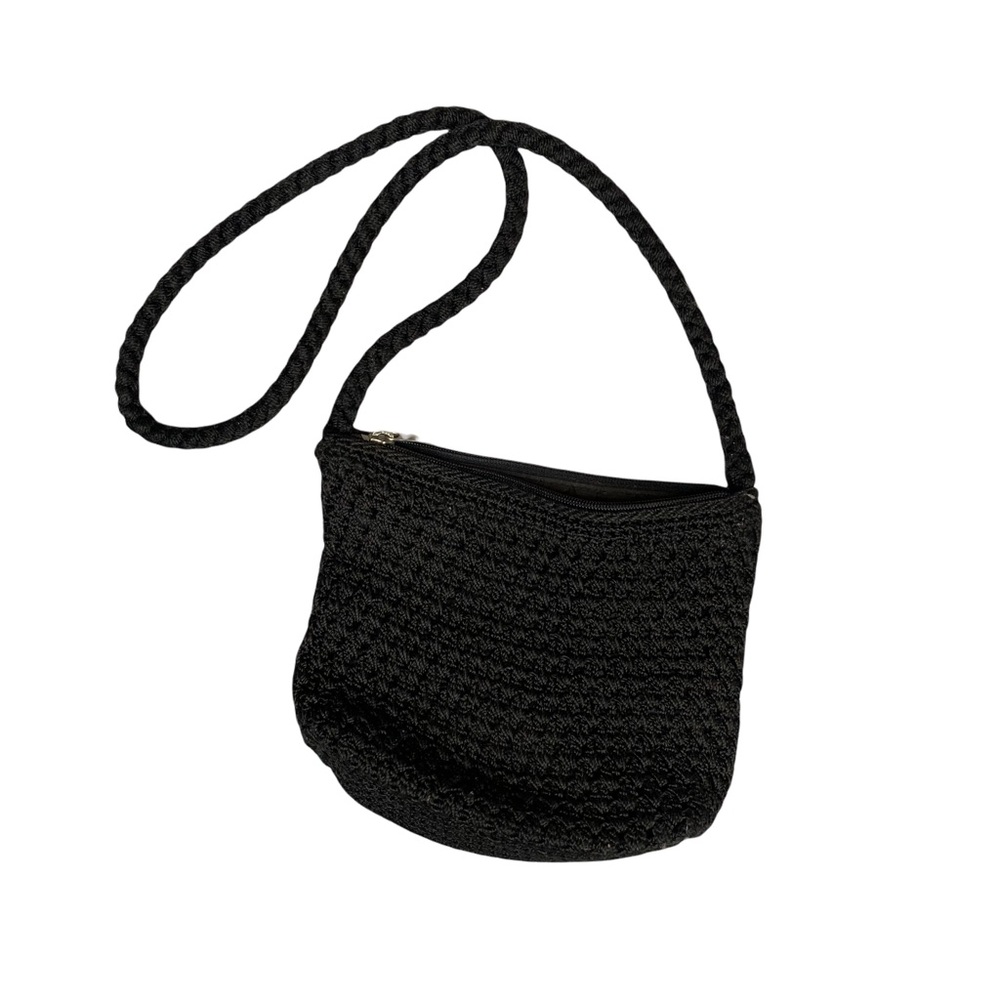 Black Knitted Crossbody Bucket Bag.